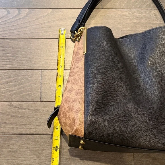 Coach Black and Tan Shoulder Bag with Gold Accents